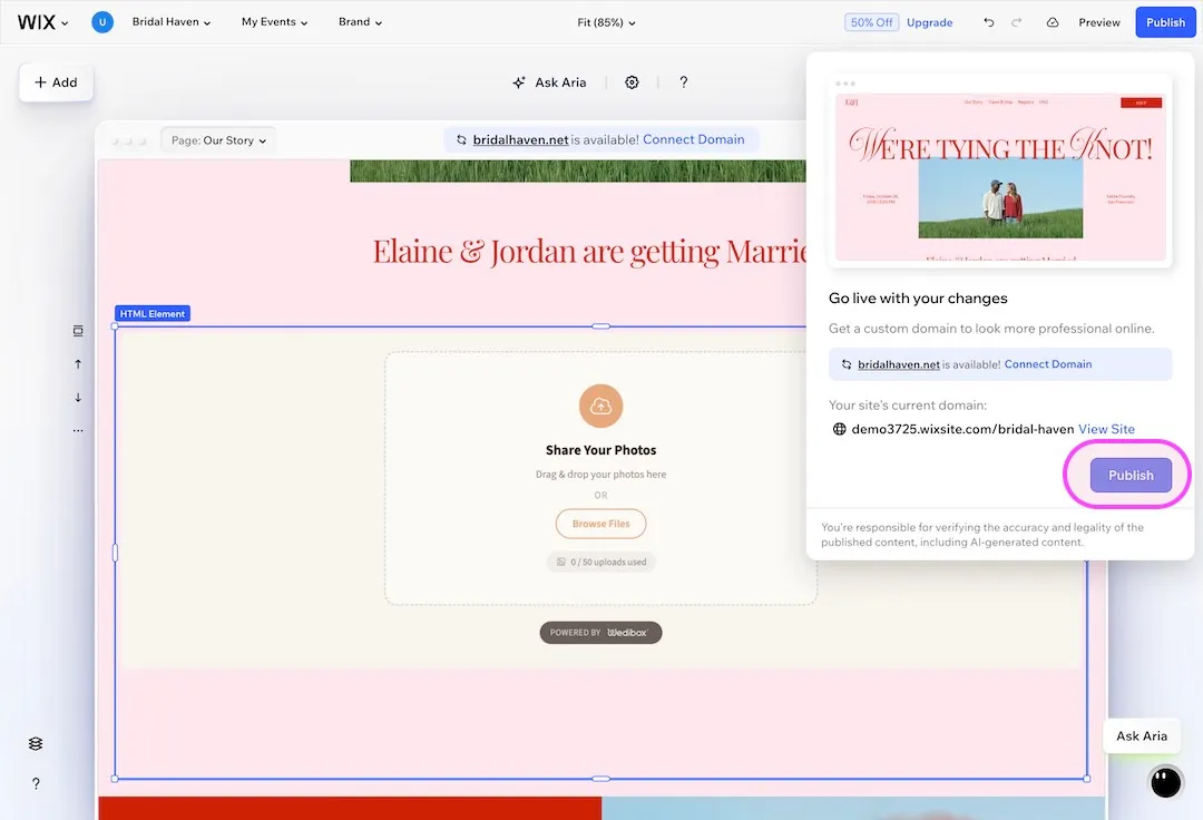 Step 7 in the Wix editor: Publish your site