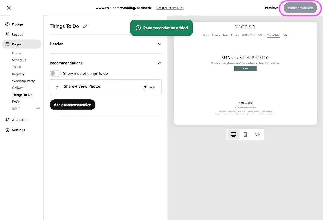 Step 7 in the Zola editor: Publish your website
