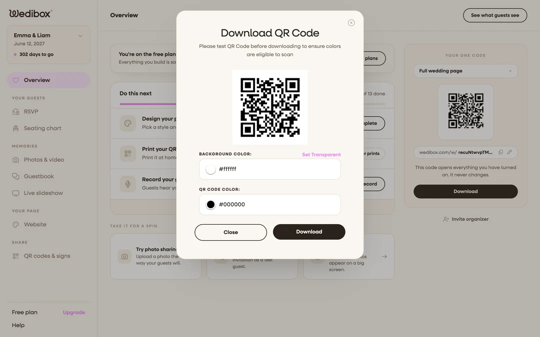 the Download QR Code popup in its default black-on-white state