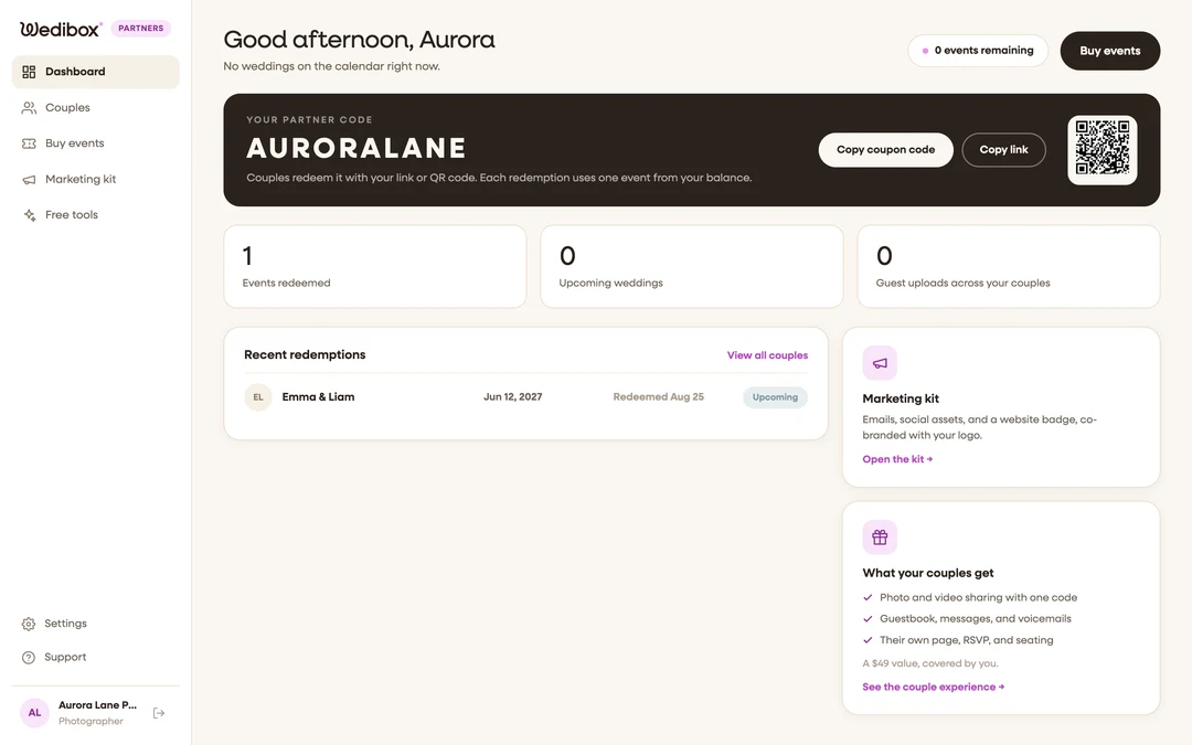 the full partner dashboard Overview on desktop