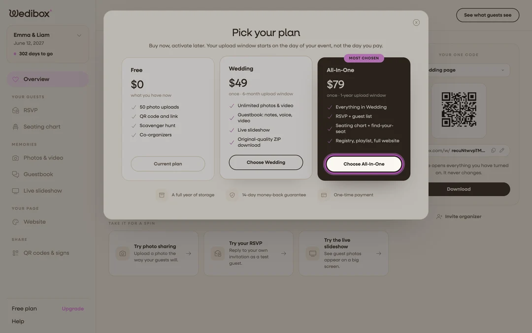 the plan ladder with the current plan marked and the Choose All-In-One button highlighted
