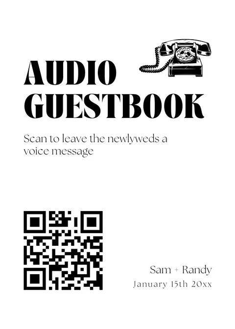 Audio Guest Book Sign No. 5 printable wedding QR code design