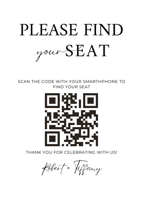 Printable seating chart sign with a wedding QR code